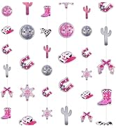HonuGoGo 8PCS Pink Cowgirl Party Hanging Garland – Western Disco Themed Decorations for Girls | B...