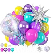 Pink Blue Purple Balloons, Iridescent Disco Ball Foil Balloons, 12 Inch Hot Pink Teal Blue Metall...