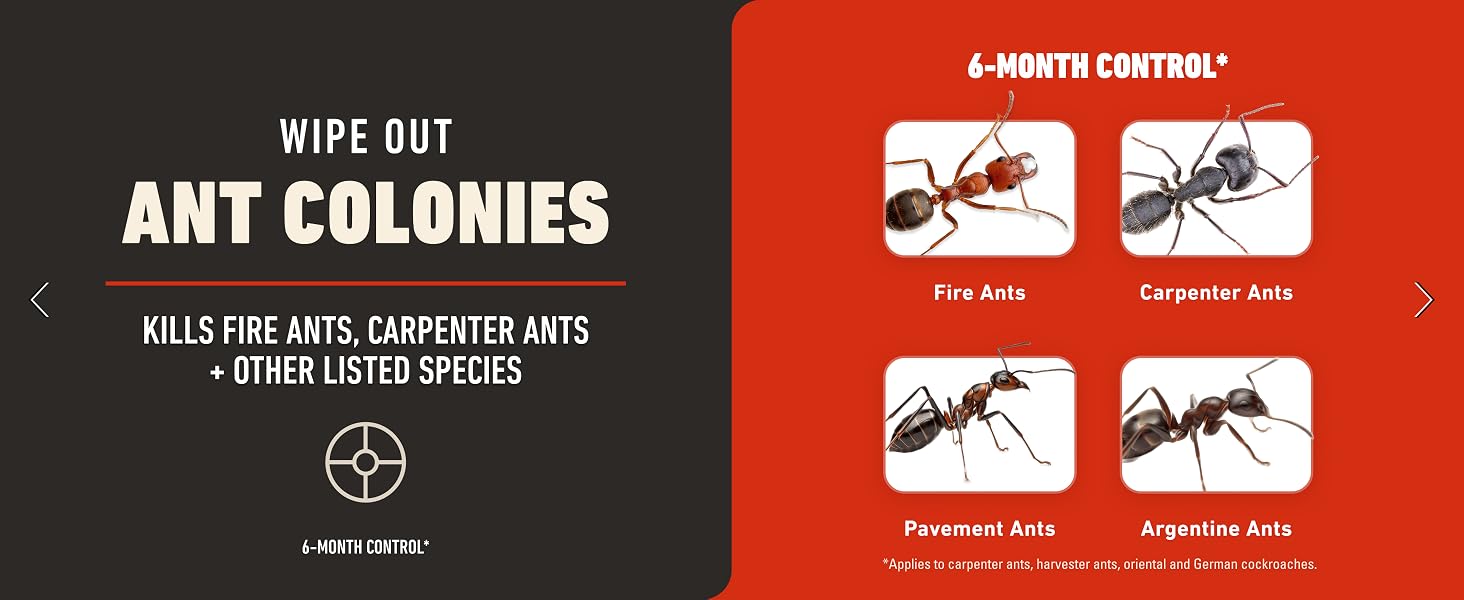 Ortho Bugclear. Wipe out ant colonies and control for 6 months. Includes fire ants.
