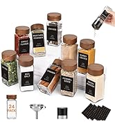 Yangbaga 24Pcs Glass Spice Jars with Labels,4OZ Empty Square Spice Bottles with acacia wood lid &...