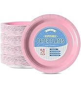 Tyzarglef Disposable Paper Plates Pink, 50 Count 7” Dessert Cake Plates Bulk for Party Supplies, ...