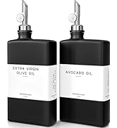 Black Glass Olive Oil Dispenser Bottle for Kitchen by Brighter Barns - Soy Sauce Dispenser, Coffe...