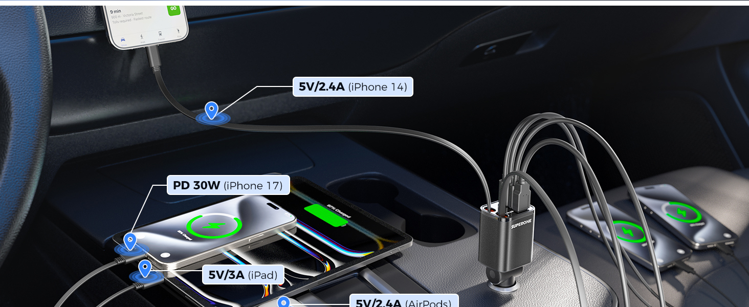 iphone car charger fast charging