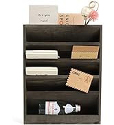 Vintage Rustic Wooden 5 Slot Office Desk or Distressed Torched Wood Wall Mounted Hanging Document...