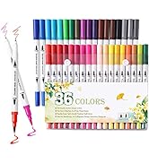 Upanic 36 Colors Brush Tip Markers for Adult Coloring,Coloring Markers for Lettering,Dual Tip Bru...