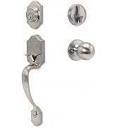 BAMoONE Keyed Front Door Handle Set with Deadbolt and Knob, Satin Nickel | Reversible zinc alloy ...