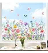 Supzone Colorful Wildflower Static Window Clings Double Sided Spring Summer Flower Butterflies Wi...