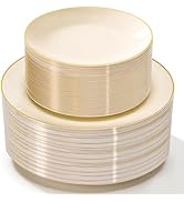 Lullaby 100PCS Ivory and Gold Plastic Plates, Disposable Ivory Plastic Plate with Gold Rim, 50PCS...