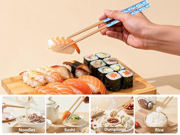 Reusable Bamboo Chopsticks and 5PCS Ceramic Rests Set