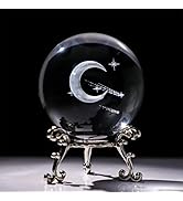 HDCRYSTALGIFTS 60mm (2.3 Inch) 3D Laser Engraved Half Moon & Meteor Crystal Glass Ball with Metal...