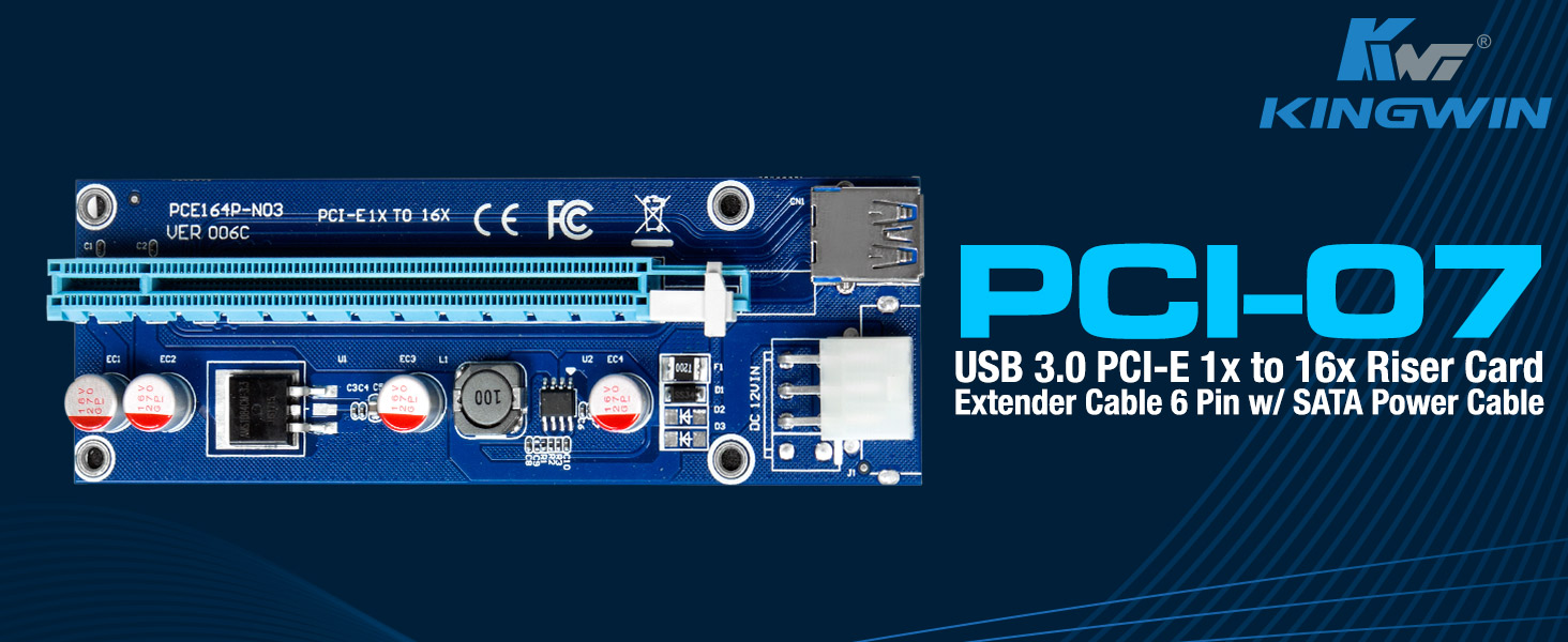 USB 3.0 PCI-E 1x to 16x Riser Card Extender Cable 6 Pin w/ SATA Power Cable