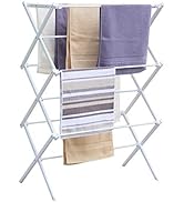 YUBELLES 3 Tiers Extendable Clothes Drying Rack, Vertical Laundry Rack Portable and Collapsible f...