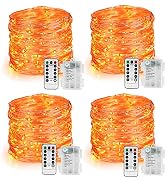 BrizLabs Orange Fairy Lights, 4 Pack 19.47ft 60 LED Orange Halloween Lights, 8 Modes Battery Oran...