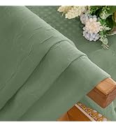 Chyhomenyc Crushed Sheer Sage Green Curtains 84 Inch Length 2 Panels, Light Filtering Solid Crink...
