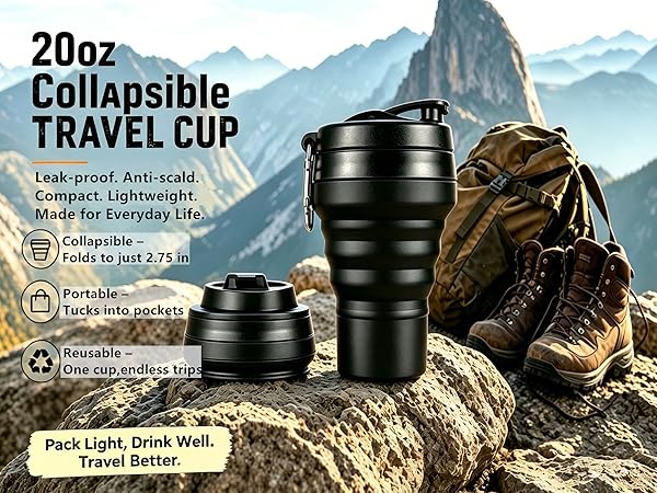 Silicone Coffee Cup with Straw lid Collapsible Cups for Traveling 20oz Lightweight Folding-1