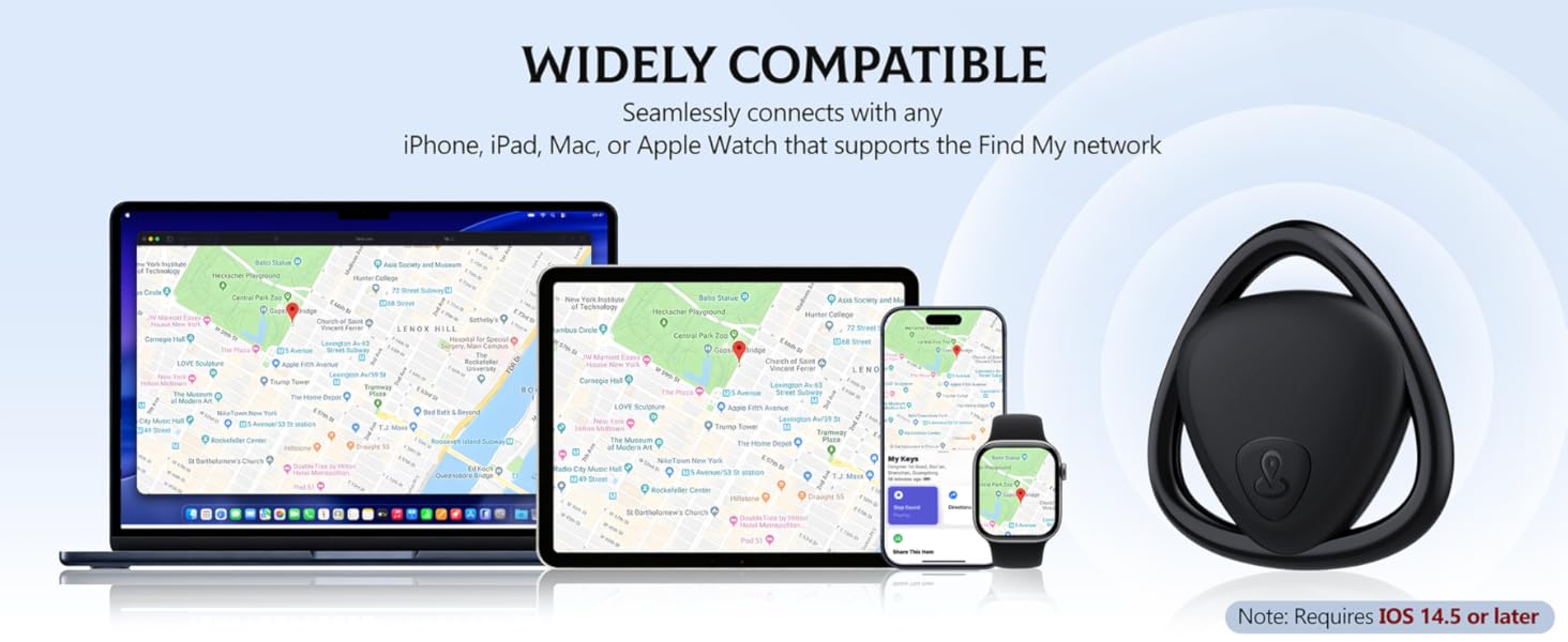 Widely compatible for any iPhone, iPad, Mac, or Apple Watch that supports the Find My network.