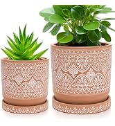 Suwimut Set of 2 Terracotta Plant Pots 4 Inch 6 Inch, Small Medium Clay Planter Pot, Ceramic Cact...
