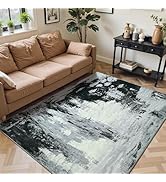 ULTSOFE Area Rugs 4x6 for Living Room, Machine Washable Grey Rugs Non-Slip Soft Thin Abstract Pri...