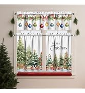 QXWREL Christmas Kitchen Curtains Sets for Windows Christmas Trees Curtain Sink Window Valance 3 ...