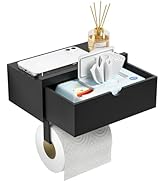 Domax Black Toilet Paper Holder with Shelf - Wall Mount/Adhesive Bathroom Toilet Paper Holder Bam...