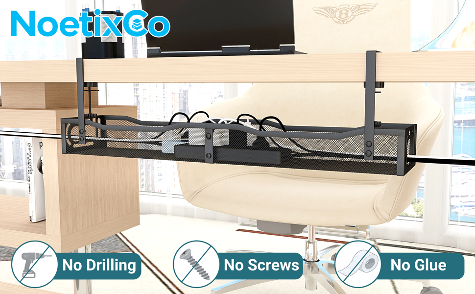 Under Desk Cable Management Tray, Cord Organizer for Table, under desk wire management