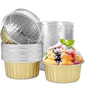 Eoonfirst 20pcs Gold Mini Cake Pans with Lids, 5oz Aluminum Foil Round Cupcake Liners Muffin Cups...