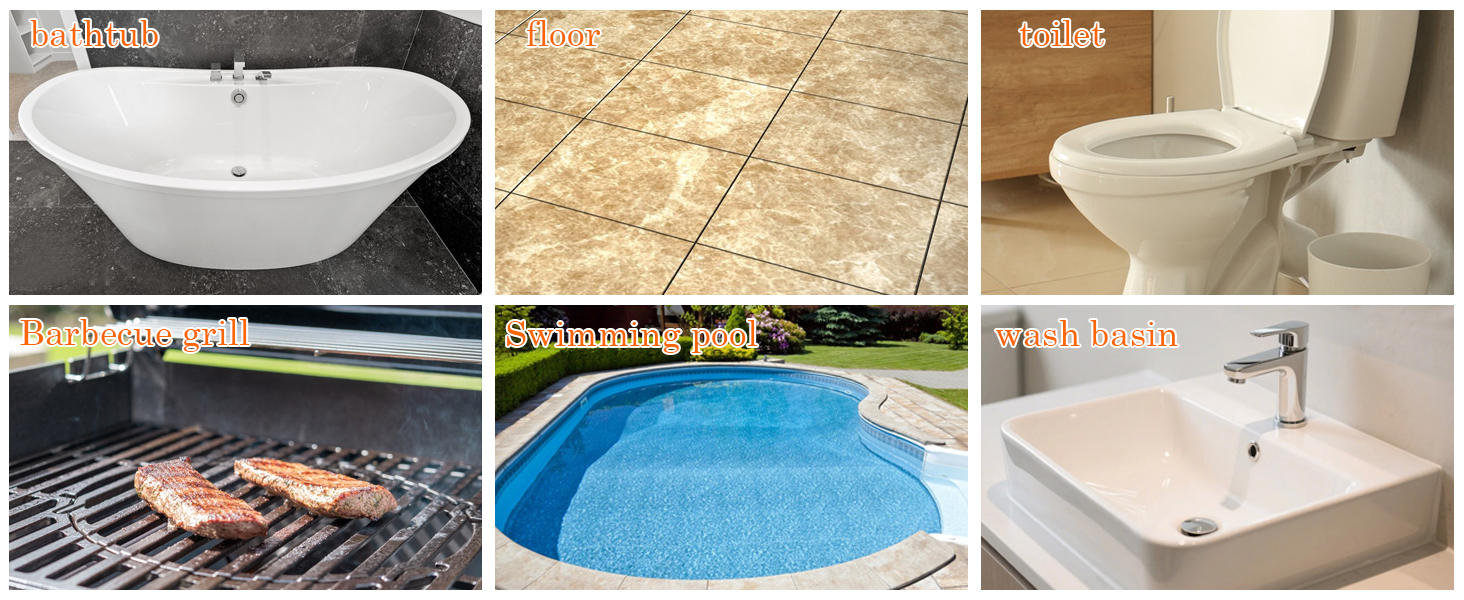 Easily clean stains and rust on toilets, swimming pools, ceramic surfaces and barbecue grills.