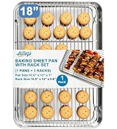 Herogo Stainless Steel Half Sheet Baking Pan with Rack Set(1 Pans + 1 Racks), 18" x 13" x 1" Larg...