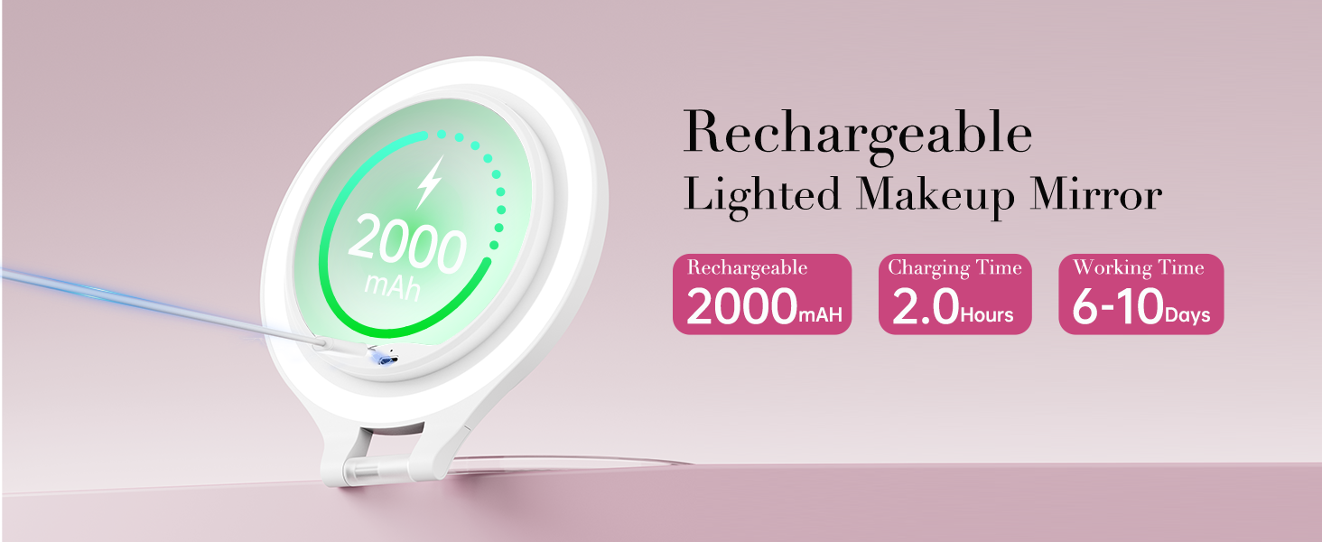 rechargeable lighted makeup mirror,travel lighted makeup mirror with magnification