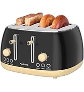 Anfilank Toaster 4 Slice,Retro Stainless Steel Toaster with Extra Wide Slots, Dual Independent Co...