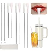 OUTXE Anti Wrinkle Straw 6 Pcs, Flat Wide Drinking Straw for Stanley Cup 40 oz 30 oz, Reusable Wr...
