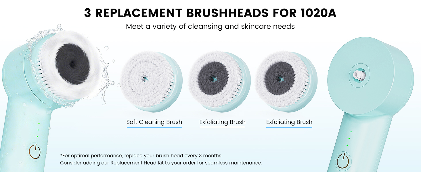 face wash brush with 3 replacement brushheads