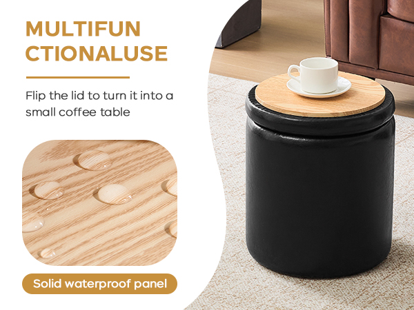 oakvivo Round Ottoman Foot Stool with Storage Set of 2, Storage Ottoman, Faux Leather Footstool