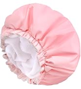 Shower Caps for Women, Terry Cloth Lined EVA Exterior Elastic and Reusable Bath Caps, Double Wate...
