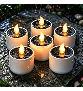 Yakpo 6 Pack Outdoor Solar LED Votive Candles, Rechargeable Sun Tea Lights | Battery operated wat...