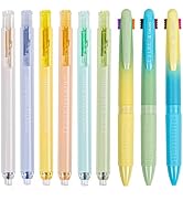 COLNK Retractable Highlighters Assorted Colors and Colored Ballpoint Pens, Set of Pastel Highligh...