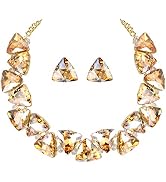 BriLove Art Deco Sparkly Triangle Statement Necklace Earrings Set for Women