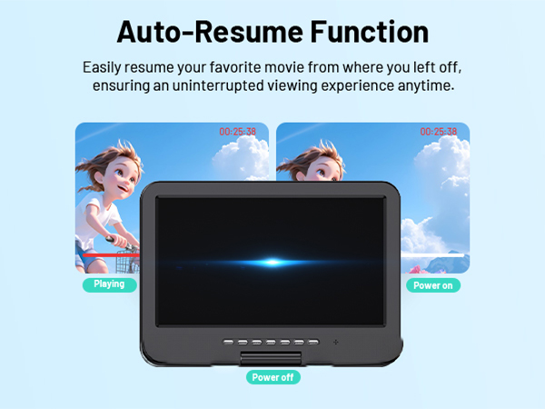 portable DVD players with Large Screen can auto-resume function