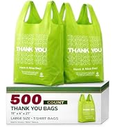 YoYoRain 500 Count Plastic T-Shirt Bags, 11" x 6" x 21", Green, Grocery & Take-Out Shopping Bags ...