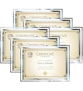 WRINGKIT 6 Pack Glass Certificate Frames 8.5 x 11, Silver Picture Photo Frame Bulk, Clear Diploma...