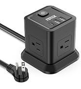 FDTEK Power Strip USB C, 4 Outlets 3 USB Ports 5 FT Extension Cord Black | Space Saving Cube Shap...