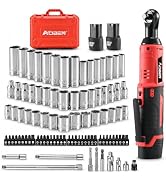 AOBEN 3/8" Cordless Ratchet Wrench Set, 40 Ft-Lb, 280 RPM, 96-Pcs 1/4" & 3/8" Drive, SAE/Metric S...