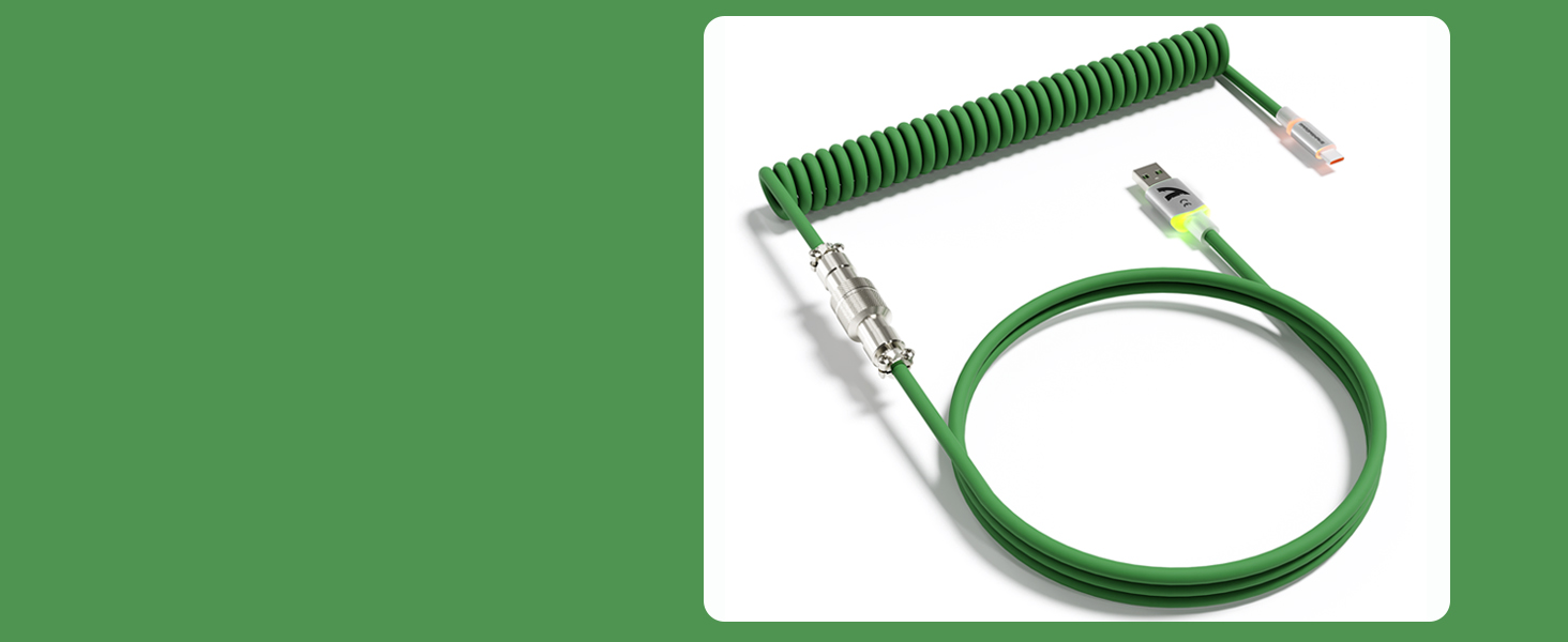 ATTACK SHARK C01 ULTRA Green Coiled C to A TPU Cable for 8K Polling Rate Gaming Keyboard