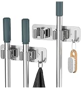 HOMEASY Mop Broom Holder Wall Mounted SUS304 Stainless Steel, Mop Broom Organizer with 2 Installa...