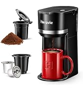 Horavie Small Single Serve Coffee Maker for K Cup and Grounds, Fast Brew One Cup Coffee Machine w...