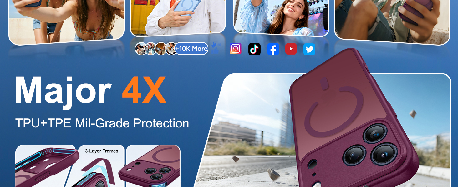 FNTCASE for iPhone 17 Pro Case: Translucent Wine Red Slim Cases Compatible with MagSafe