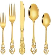 Gold Silverware Set, Ollex 40-piece Retro Silverware Set for 8 with Stainless Steel Fork Spoons K...