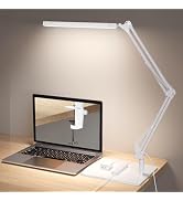 TROPICALTREE LED Desk Lamp for Home Office and Round Base, Clamp-On with 5 Light Modes & Auto Shu...