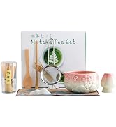 8 Pcs Matcha Whisk Set, Pink Complete Ceramic Matcha Making Kit with 18OZ Bowl, Bamboo Whisk & Ho...