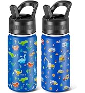 2 Pack Kids Water Bottle,14 Oz Stainless Steel Water Bottle with Straws, Leak-Proof, BPA-Free, In...